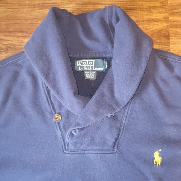 Polo Ralph Lauren Sweater Mens XL Navy Blue LS Shawl Collar Pullover FLAW - Picture 12 of 16